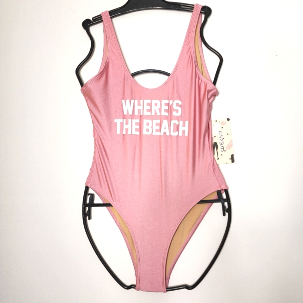 Ravesuits "where's the beach" light pink one piece‎ swimsuit